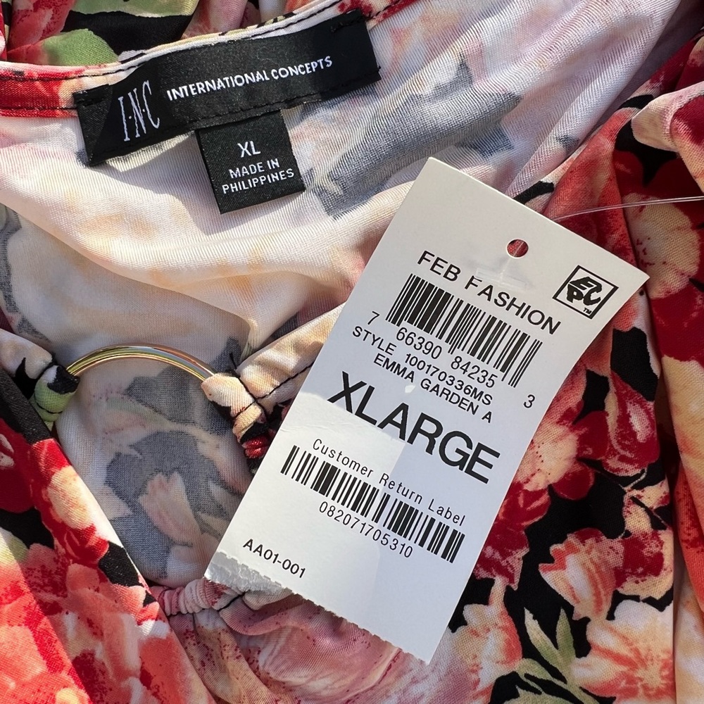 INC INTERNATIONAL CONCEPTS WOMENS FLORAL-PRINT SQUARE NECK RING TOP SIZE XL NWT! - Picture 4 of 4